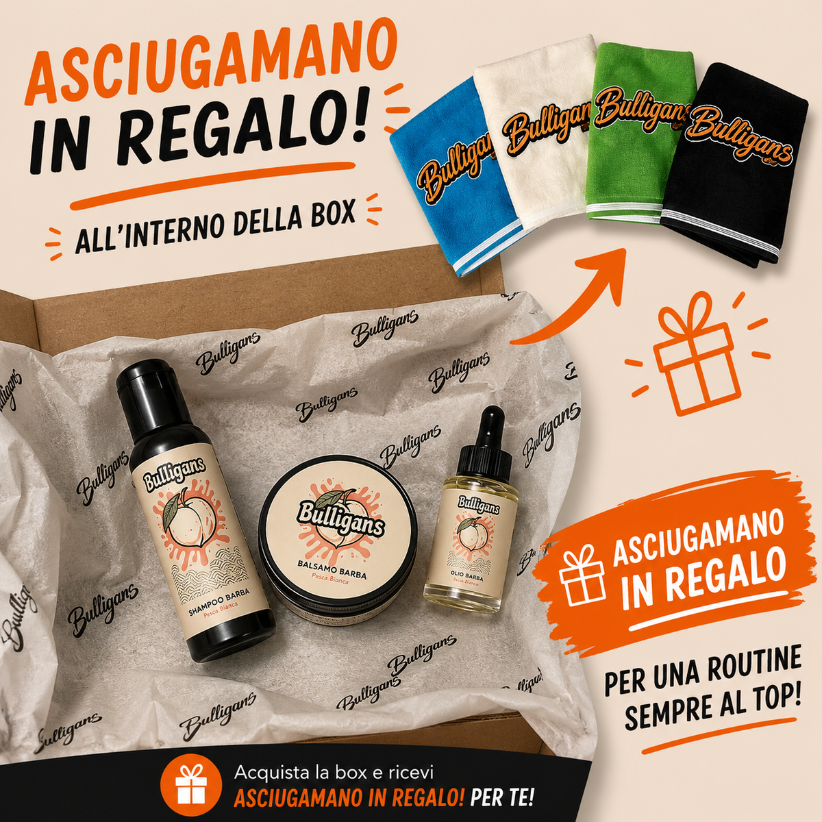 BOX ROUTINE - profumazione Pesca Bianca con shampoo barba, balsamo barba e olio barba | Bulligans
