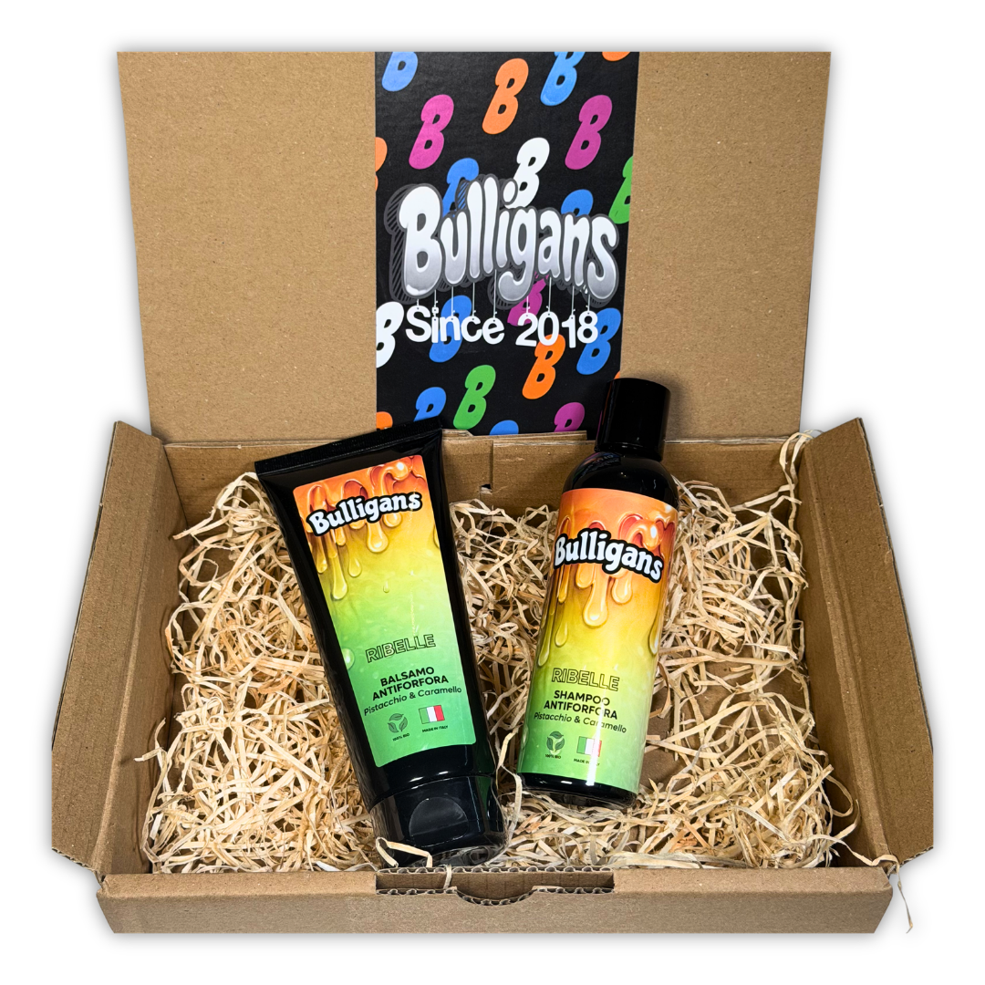 Bulligans Ribelle Box Antiforfora Pistacchio & Caramello | Shampoo e Balsamo