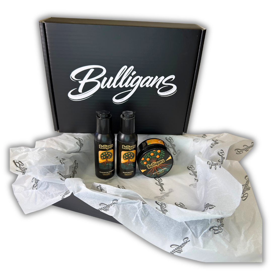 Box Routine Barba Bulligans Acqua di Mare & Mandarino con shampoo barba, balsamo barba e dopobarba in crema