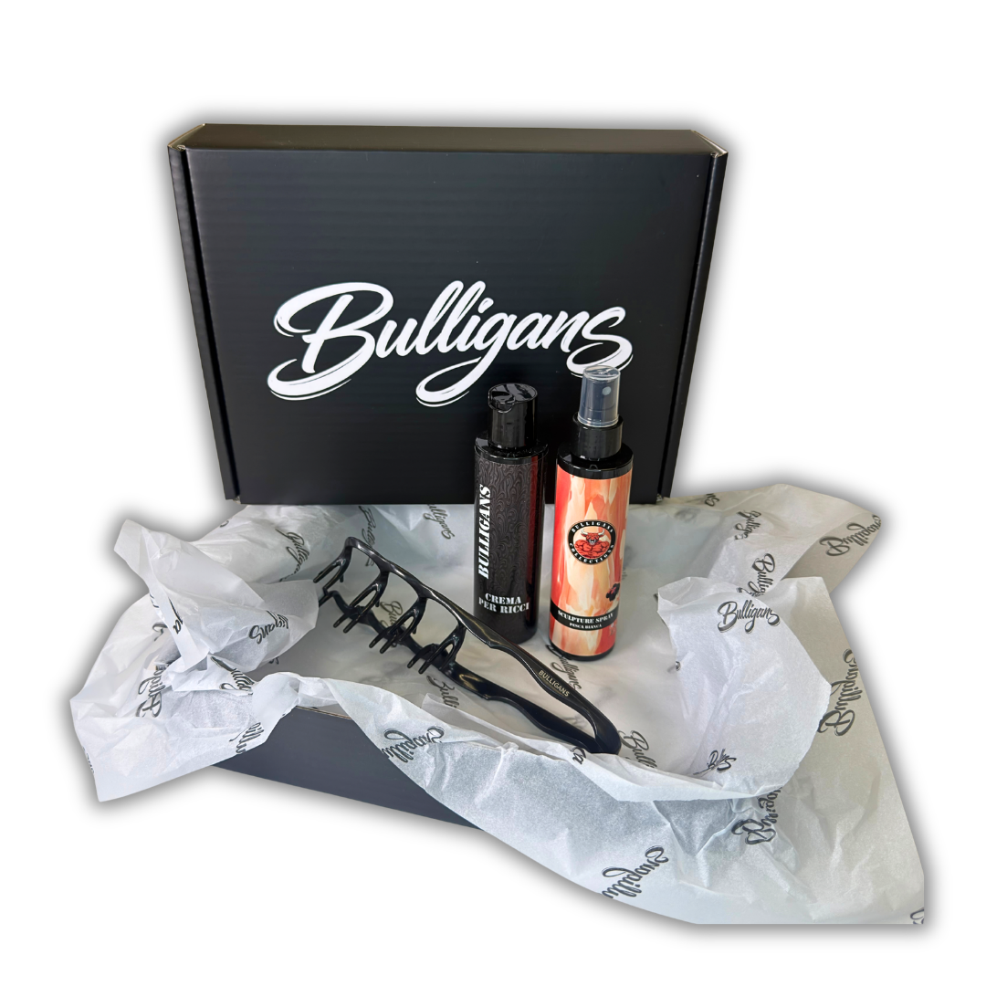 BOX MOSSO CONTROLLATO con spray fissante, crema ricci e pettine pinzato| Bulligans