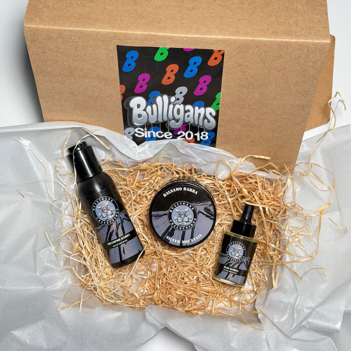 Box Essential (Box Barba Base): shampoo + balsamo + olio + spazzola | Bulligans 