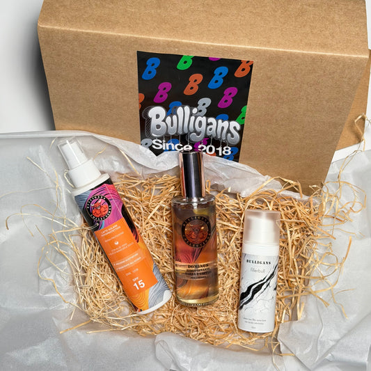 Box Vacanza: disciplinante anti-crespo + latte solare SPF + crema viso | Bulligans 